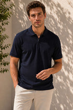Polo Yaka Basic Fermuarlı T-shirt Lacivert