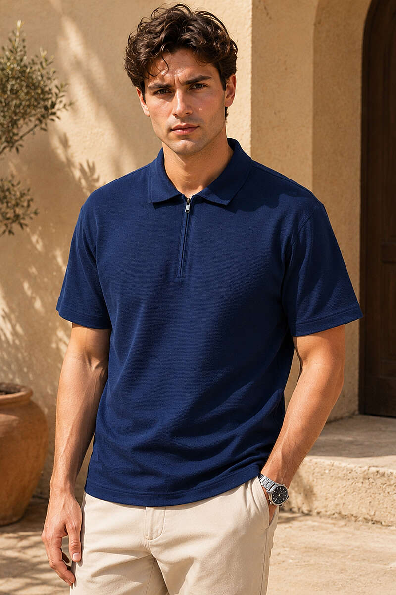 Polo Yaka Basic Fermuarlı T-shirt
