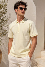 Polo Yaka Basic Fermuarlı T-shirt Sarı