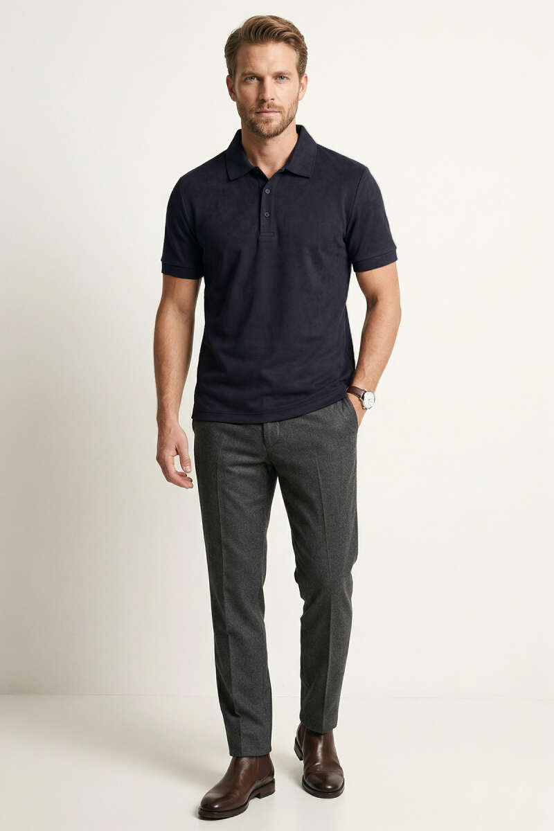 Polo Yaka Basic Tensel Erkek T-shirt Lacivert
