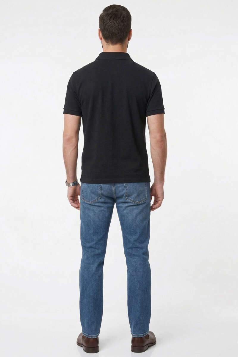 Polo Yaka Basic Tensel Erkek T-shirt Siyah