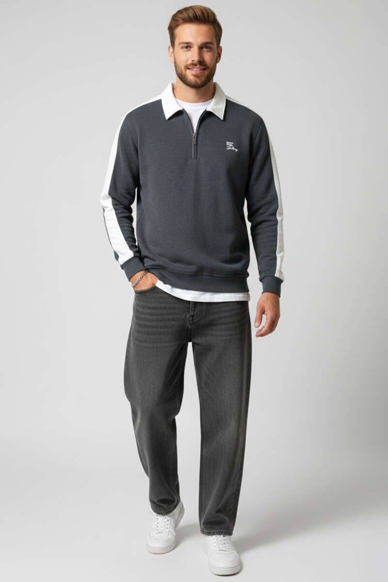 Polo Yaka Biyeli Erkek Sweatshirt