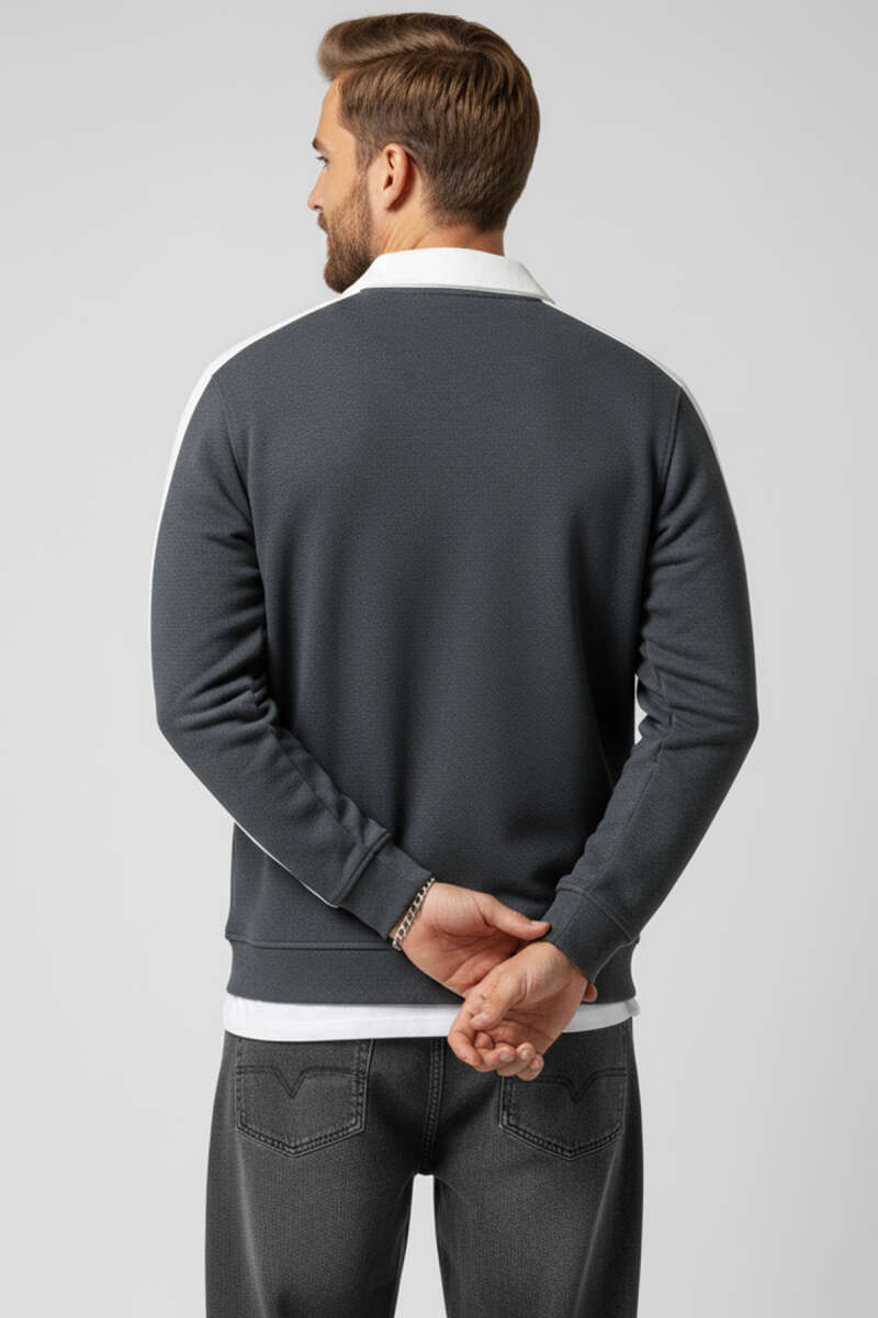 Polo Yaka Biyeli Erkek Sweatshirt