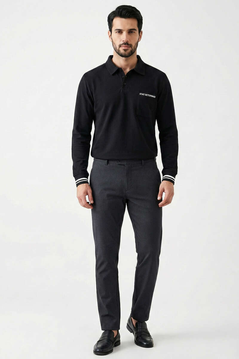 Polo Yaka Cepli Erkek Sweatshirt