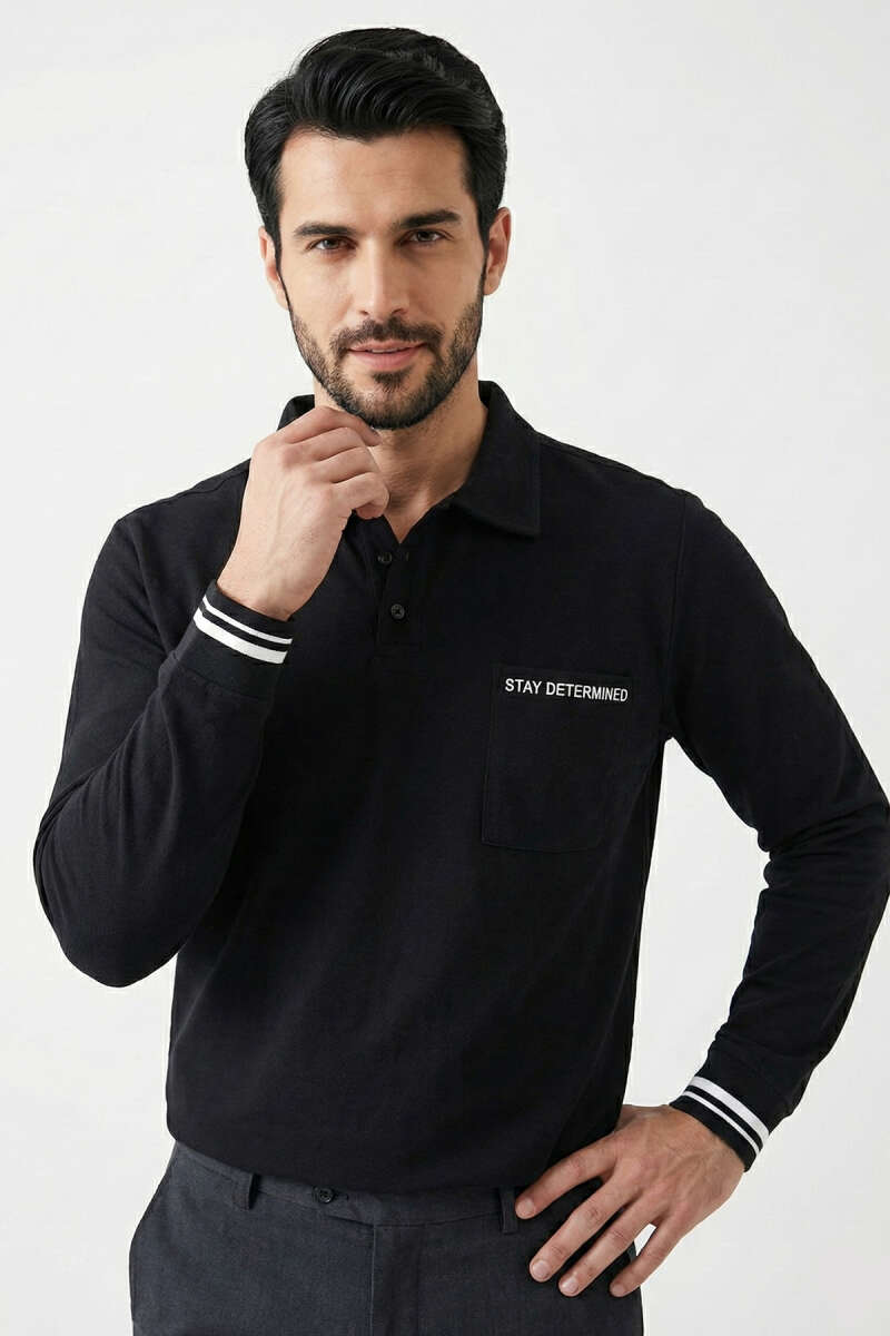 Polo Yaka Cepli Erkek Sweatshirt