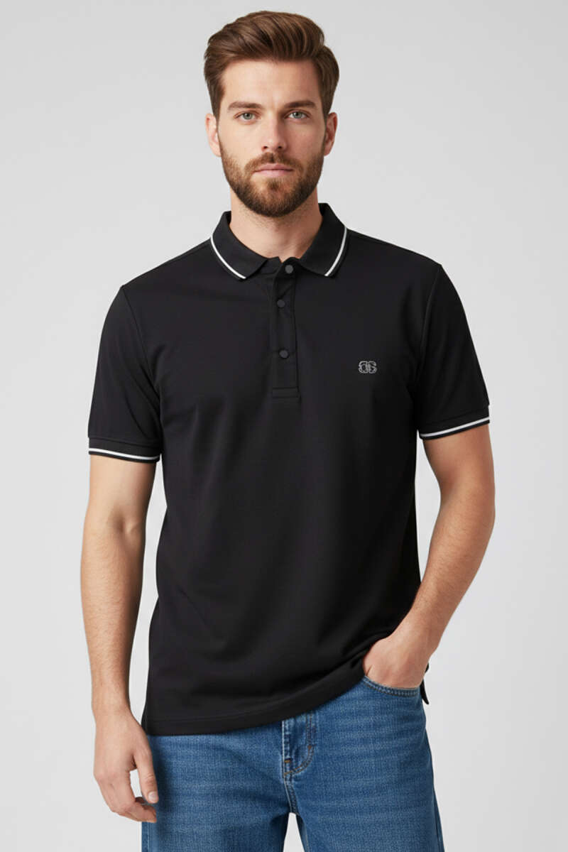Polo Yaka Çıtçıtlı Erkek T-shirt Siyah