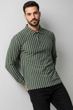Polo Yaka Çizgili Uzun Kollu Erkek T-shirt