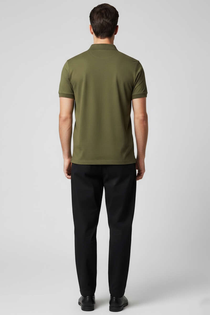Polo Yaka Düğme Detaylı Erkek T-shirt Haki