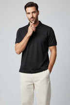 Polo Yaka Düğme Detaylı Erkek T-shirt Siyah
