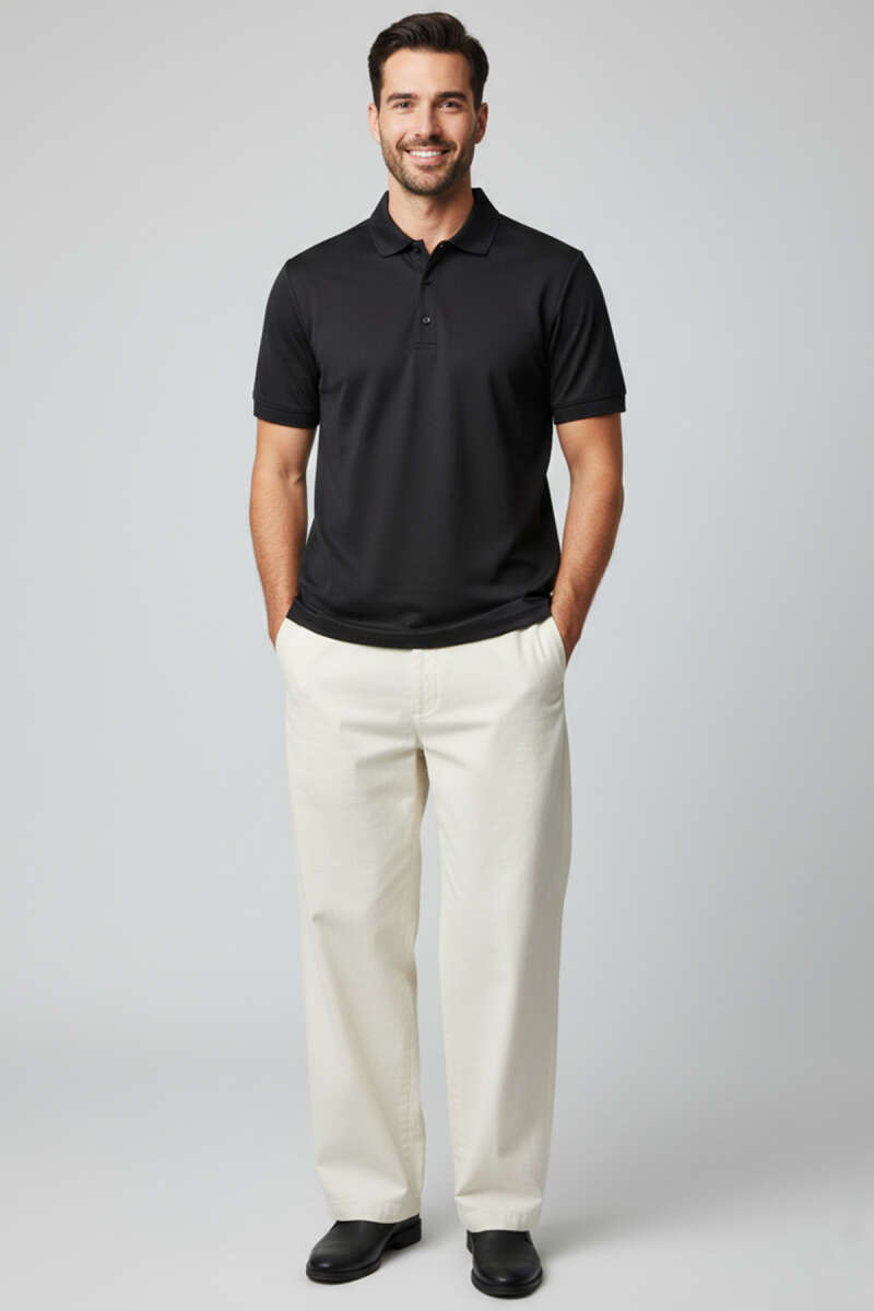 Polo Yaka Düğme Detaylı Erkek T-shirt Siyah