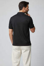 Polo Yaka Düğme Detaylı Erkek T-shirt Siyah