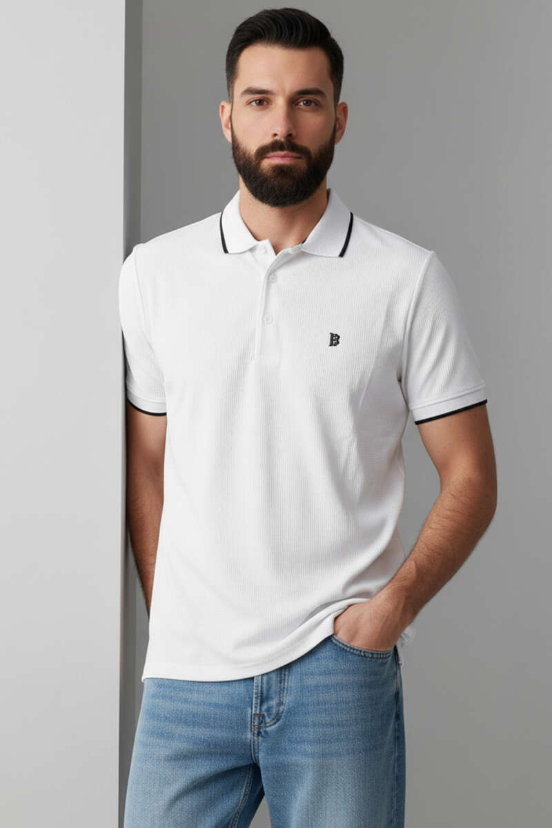 Polo Yaka Düğmeli Arma Detaylı Erkek T-shirt