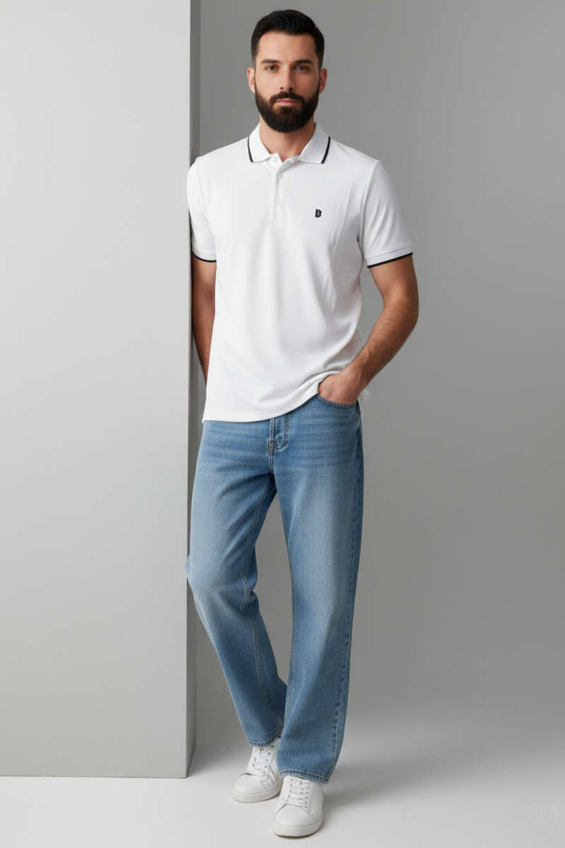 Polo Yaka Düğmeli Arma Detaylı Erkek T-shirt