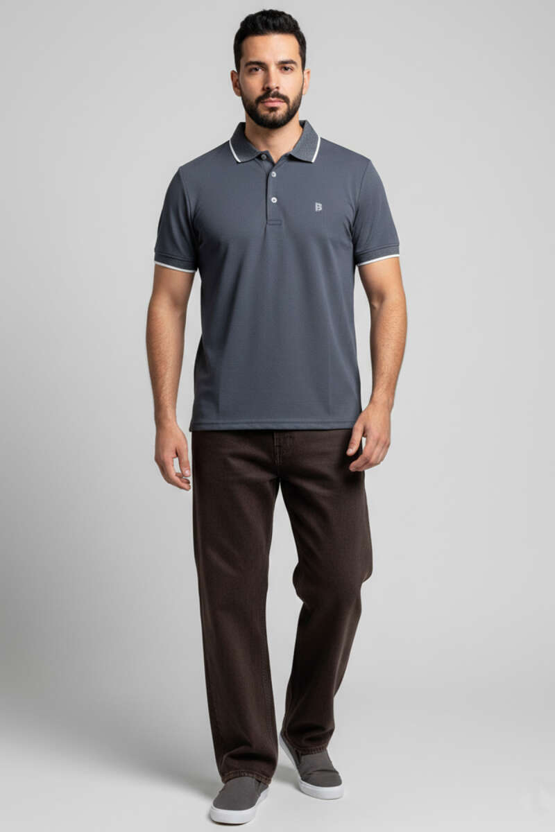 Polo Yaka Düğmeli Arma Detaylı Erkek T-shirt