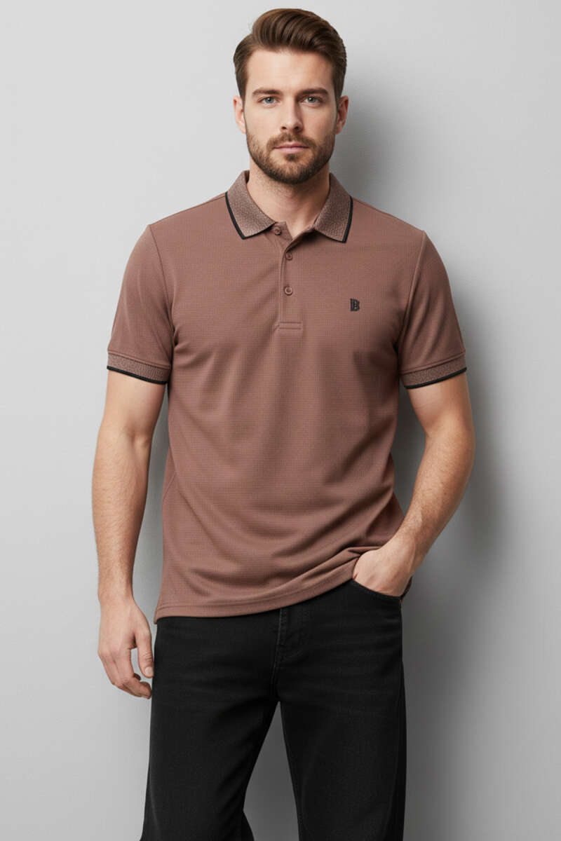 Polo Yaka Düğmeli Arma Detaylı Erkek T-shirt