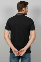 Polo Yaka Düğmeli Arma Detaylı Erkek T-shirt Siyah