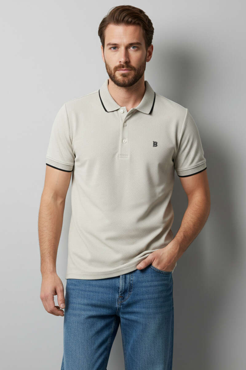 Polo Yaka Düğmeli Arma Detaylı Erkek T-shirt