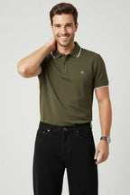 Polo Yaka Düğmeli Basic Erkek T-shirt Haki