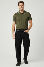 Polo Yaka Düğmeli Basic Erkek T-shirt Haki