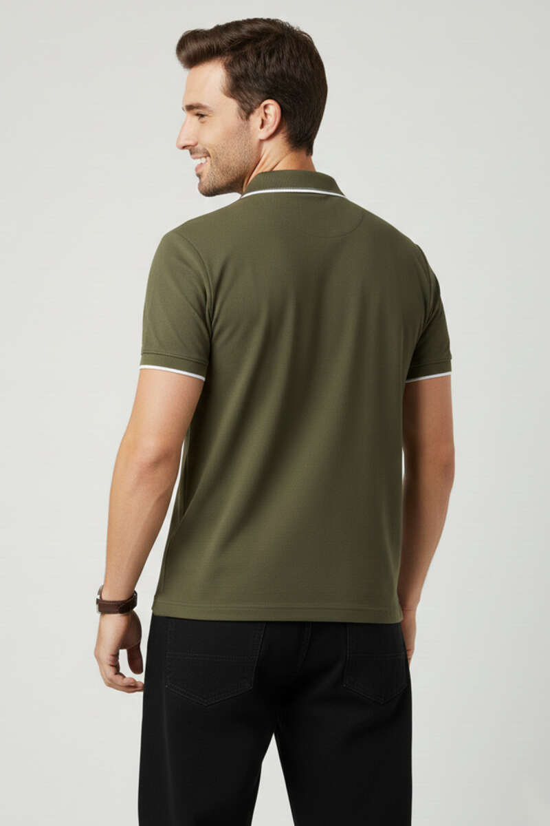 Polo Yaka Düğmeli Basic Erkek T-shirt Haki