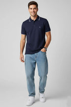 Polo Yaka Düğmeli Basic Erkek T-shirt Lacivert
