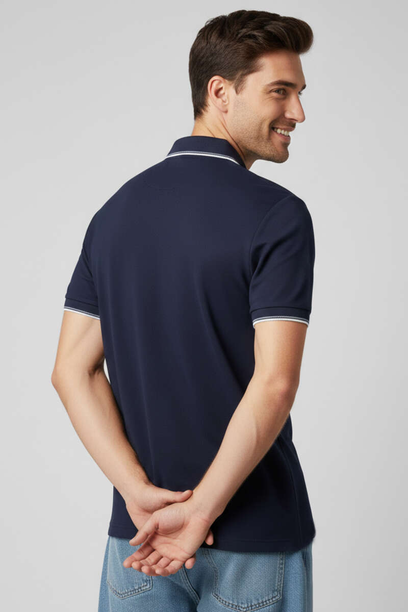 Polo Yaka Düğmeli Basic Erkek T-shirt Lacivert