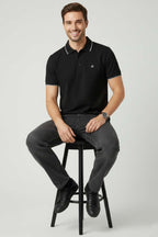 Polo Yaka Düğmeli Basic Erkek T-shirt Siyah