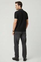 Polo Yaka Düğmeli Basic Erkek T-shirt Siyah