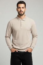 Polo Yaka Düğmeli Çizgili Sweatshirt
