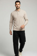 Polo Yaka Düğmeli Çizgili Sweatshirt