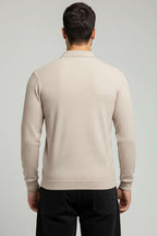 Polo Yaka Düğmeli Çizgili Sweatshirt