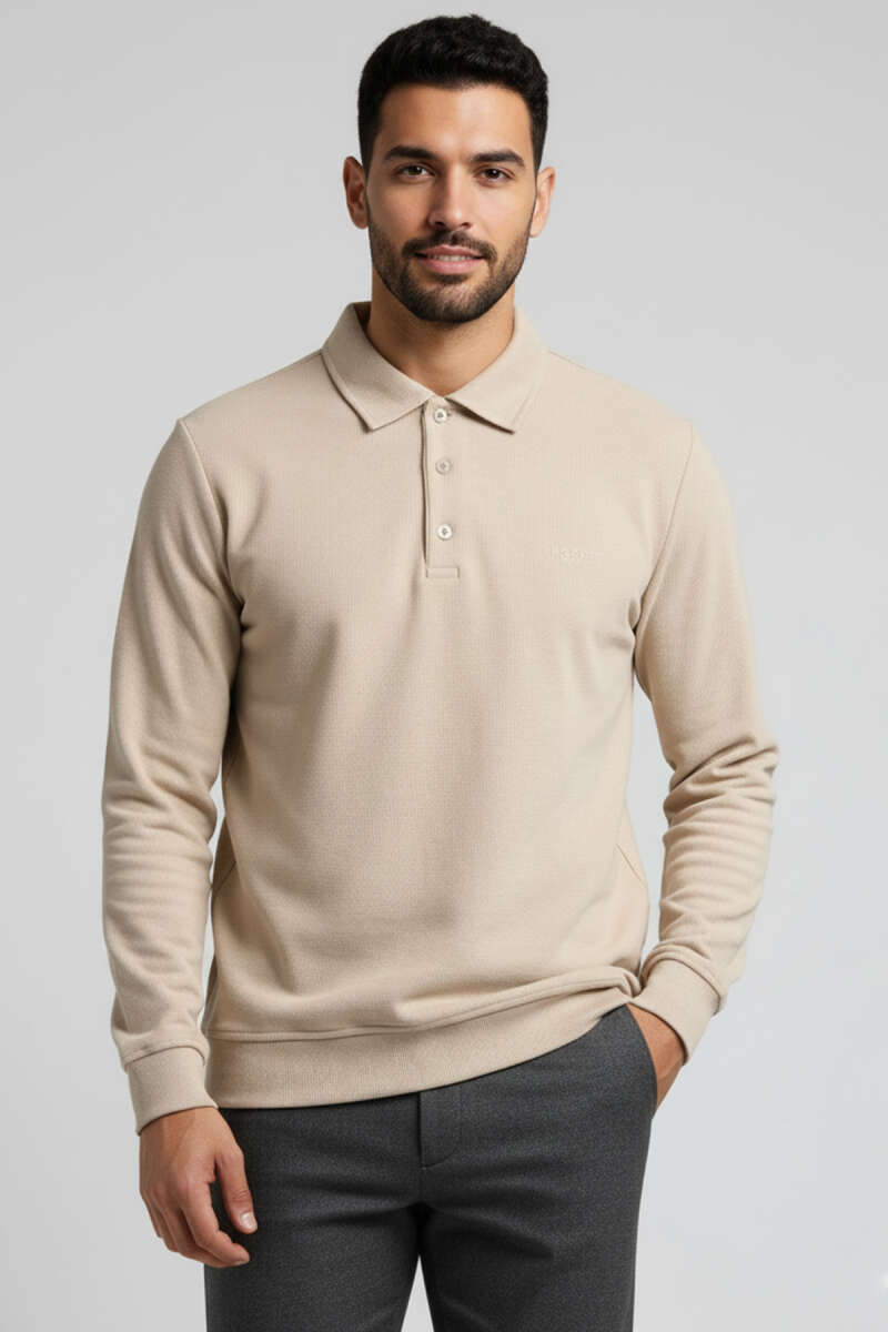 Polo Yaka Düğmeli Erkek Sweatshirt
