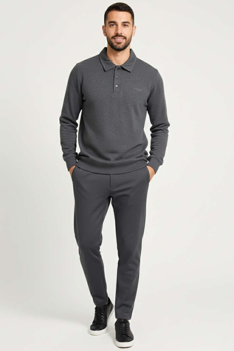 Polo Yaka Düğmeli Erkek Sweatshirt