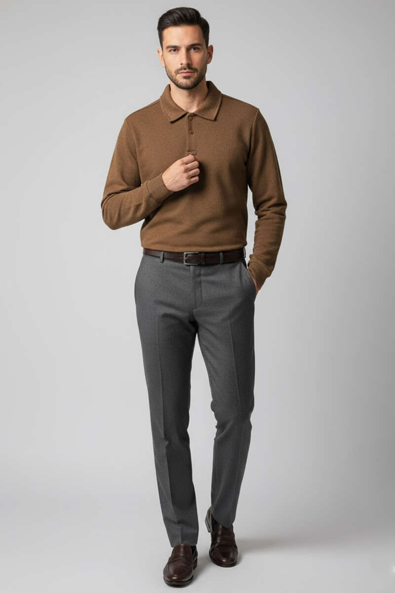 Polo Yaka Düğmeli Erkek Sweatshirt