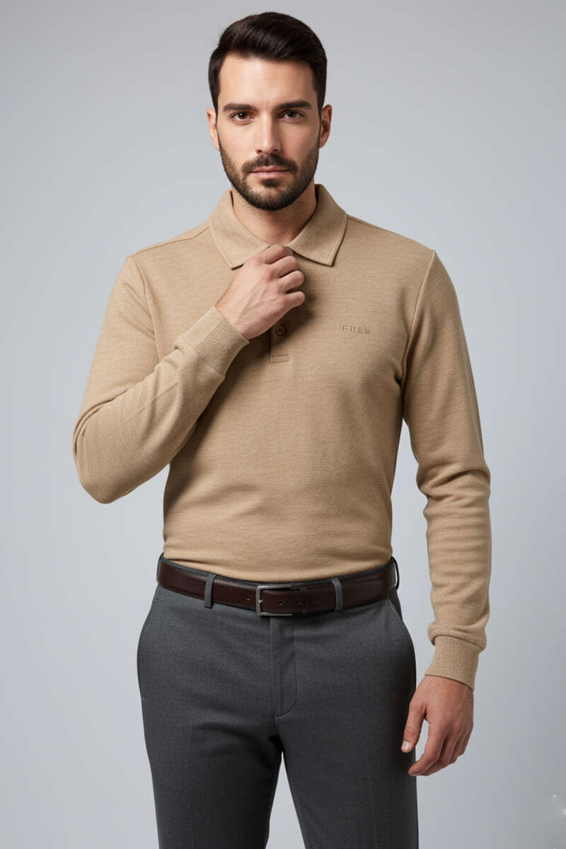 Polo Yaka Düğmeli Erkek Sweatshirt