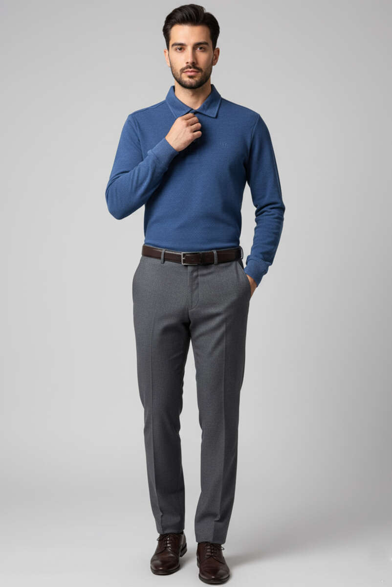 Polo Yaka Düğmeli Erkek Sweatshirt