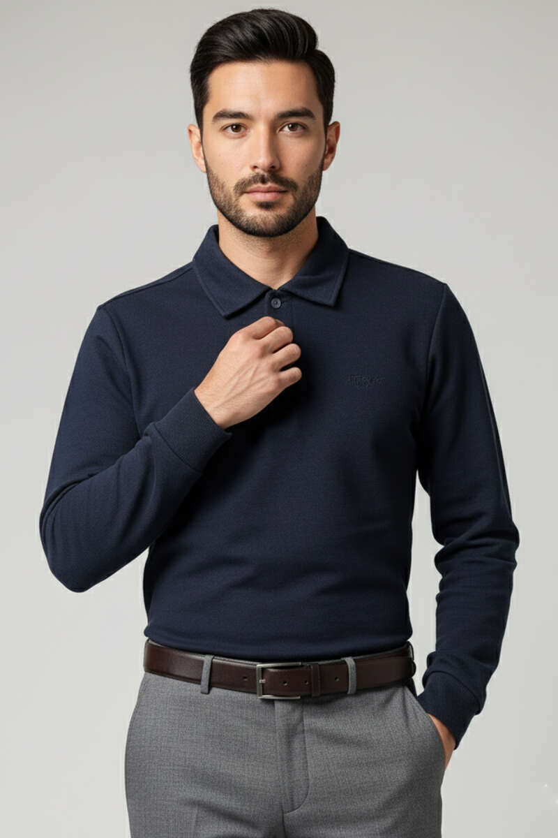 Polo Yaka Düğmeli Erkek Sweatshirt