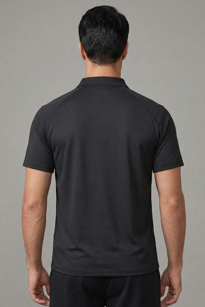 Polo Yaka Düğmeli Erkek T-shirt Siyah