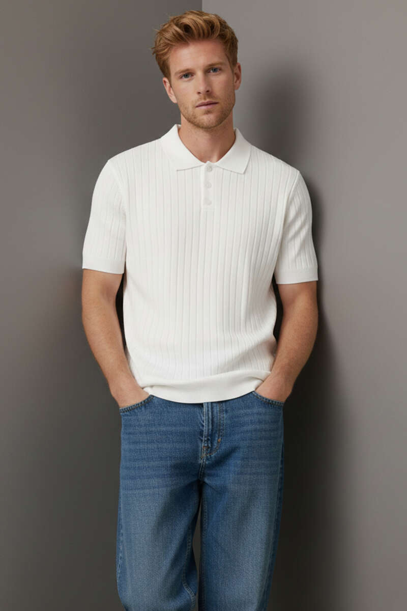 Polo Yaka Düğmeli Merserize T-shirt