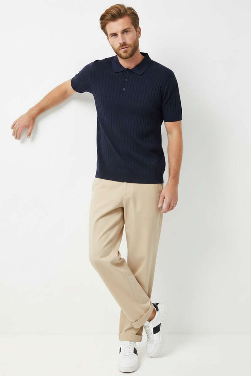 Polo Yaka Düğmeli Merserize T-shirt Lacivert