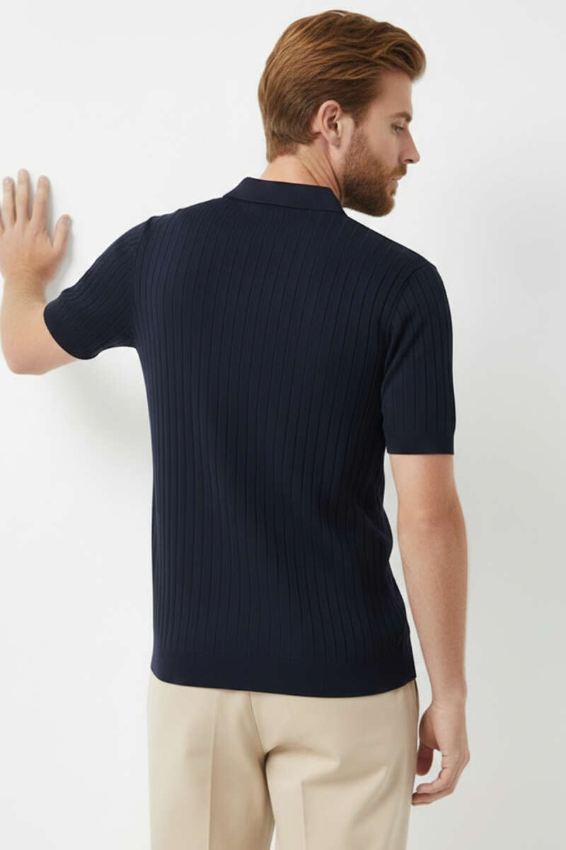 Polo Yaka Düğmeli Merserize T-shirt Lacivert
