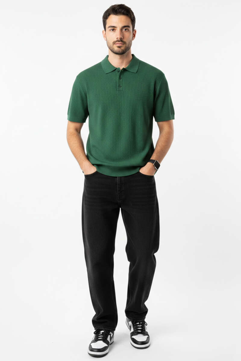 Polo Yaka Düğmeli Merserize T-shirt Nefti