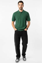 Polo Yaka Düğmeli Merserize T-shirt Nefti