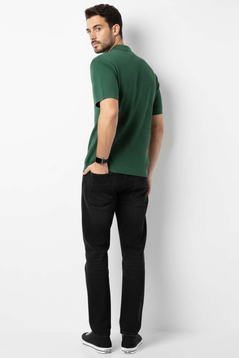 Polo Yaka Düğmeli Merserize T-shirt Nefti