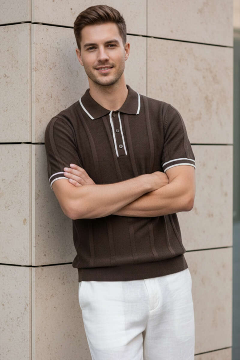 Polo Yaka Düğmeli Örme Erkek T-shirt