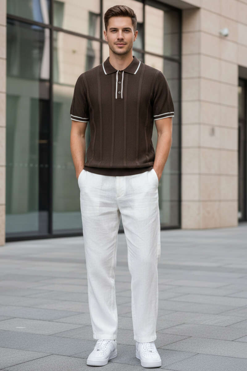 Polo Yaka Düğmeli Örme Erkek T-shirt