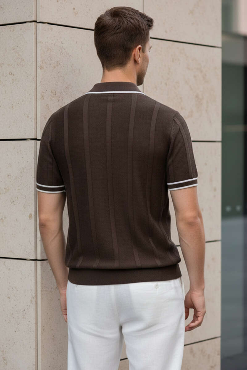 Polo Yaka Düğmeli Örme Erkek T-shirt