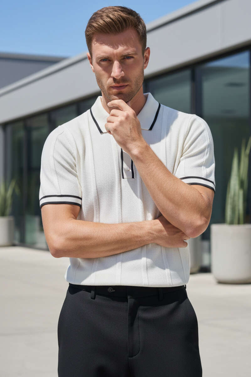 Polo Yaka Düğmeli Örme Erkek T-shirt