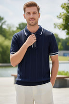 Polo Yaka Düğmeli Örme Erkek T-shirt Lacivert