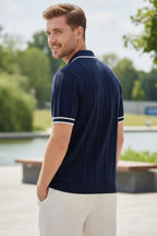 Polo Yaka Düğmeli Örme Erkek T-shirt Lacivert